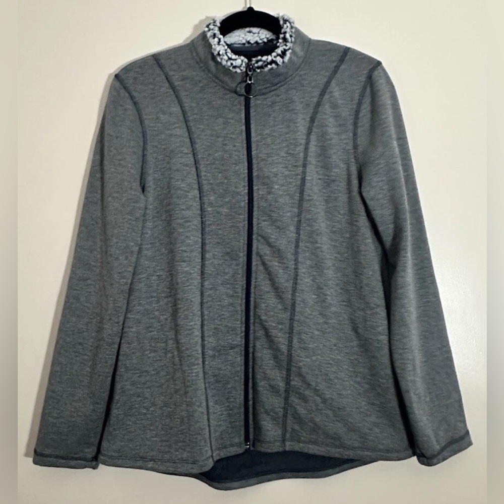 Cuddl Duds Womens Soft S Grey Jacket Fleece Collar Zip Pockets Small